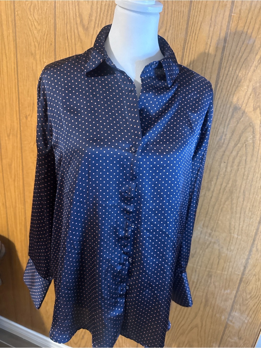 Women's Navy Polka Dot Button-Front Blouse